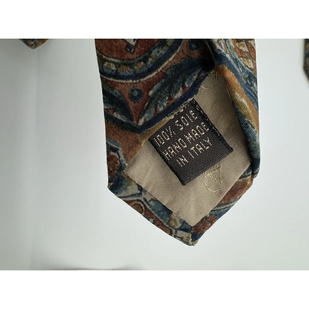 Vintage Valentino Silk Tie Geometric Medallion Brown Blue Necktie‎ Made in Italy